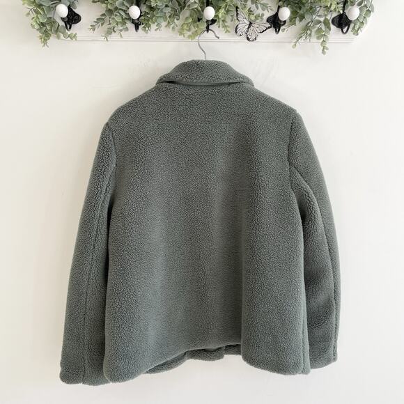 Rebecca Minkoff Sage Green Collared Snappedlong Sleeve Sherpa Fleece Size L - Picture 2 of 5